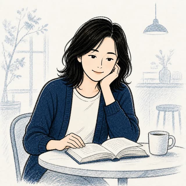 카페에서 책을 읽는 같은 핸드드로잉 상대 캐릭터 예시